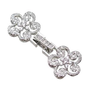 copper connector clasp paved zircon, flower, platinum plated, approx 15-40mm