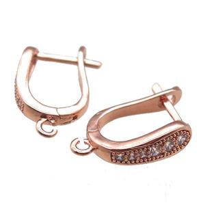 copper Latchback Earrings paved zircon, rose gold, approx 12-16mm