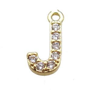 copper letter-J pendant paved zircon, gold plated, approx 5-8mm