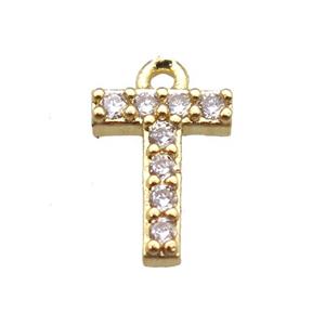 copper letter-T pendant paved zircon, gold plated, approx 5-8mm