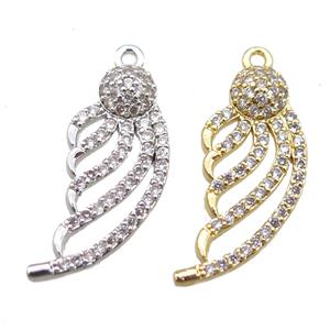 copper pendant paved zircon, angel wings, mixed, approx 10-24mm