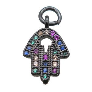 copper hamsahand pendant paved zircon, black plated, approx 9-11mm