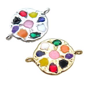 copper circle connector with gemstone, mixed color, approx 15mm dia