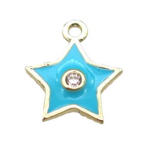 aqua enameling copper star pendant paved zircon, gold plated, approx 10mm