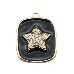 copper star pendant pave zircon with black enameling, gold plated, approx 16-19mm