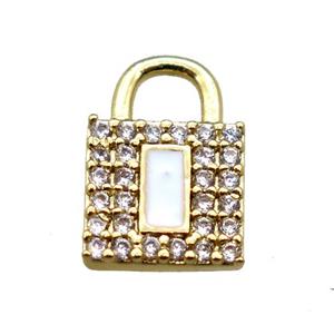 copper lock pendant paved zircon, gold plated, approx 8-12mm