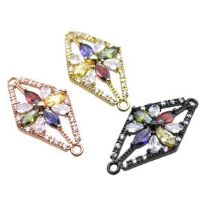 copper flower connector paved zircon, mixed color, approx 16-32mm