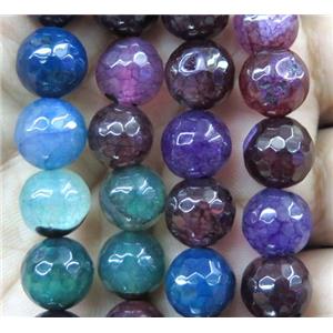 Agate beads, faceted round, mix color, approx 10mm dia
