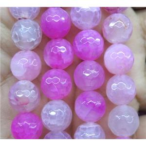 Agate beads, faceted round, hotpink, approx 12mm dia