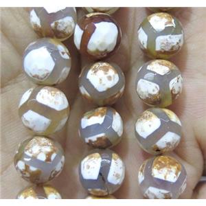 Tibetan agate beads, faceted round, approx 12mm dia