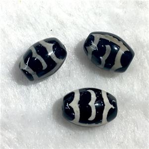 black tibetan style agate beads, oval, approx 10x14mm