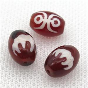red tibetan DZi barrel beads, approx 10x14mm