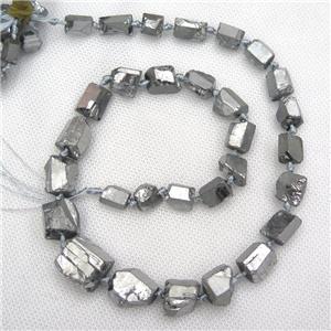 Crystal Quartz beads, freeform, silver electroplated, approx 8-16mm