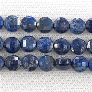 blue Lapis Beads, faceted coin, approx 8mm dia