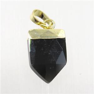 black onyx agate pendant, faceted arrowhead, silver plated, approx 10-15mm