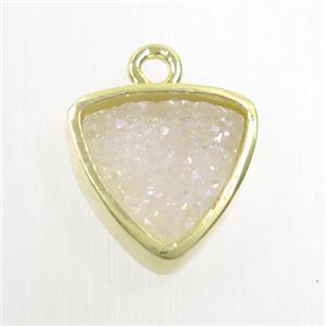 white AB-color Druzy agate pendant, triangle, gold plated, approx 12mm