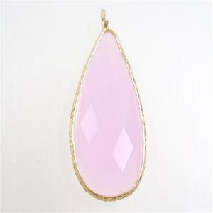 pink crystal glass pendant, teardrop, gold plated, approx 15-33mm