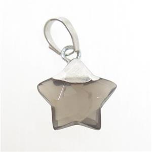 Smoky Quartz star pendant, silver plated, approx 12mm dia