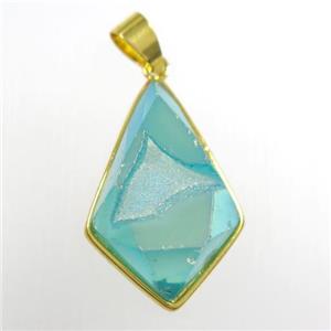 peacock green Druzy Agate teardrop pendant, approx 16-25mm
