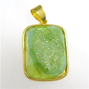 green Druzy Agate rectangle pendant, approx 15-20mm