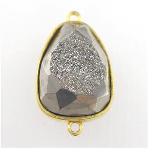 silver Druzy Agate teardrop connector, approx 15-20mm