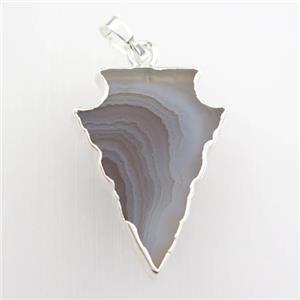 Botswana Agate pendant, arrowhead, silver plated, approx 18-30mm