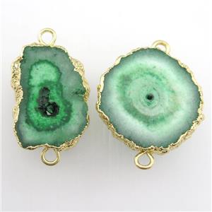green Solar Druzy Quartz connector, freeform, gold plated, approx 15-30mm
