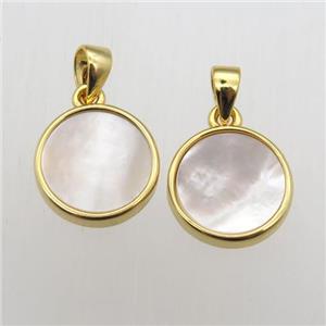 white Pearlized Shell circle pendants, approx 11mm dia