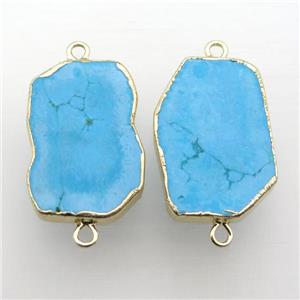 blue Turquoise connector, freeform, gold plated, approx 20-30mm