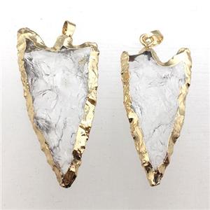 hammered Clear Quartz arrowhead pendant, gold plated, approx 25-50mm