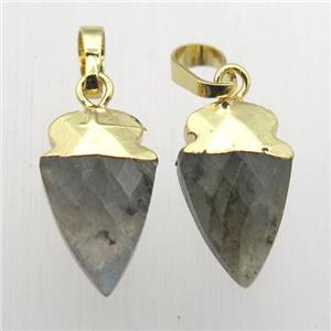 Labradorite arrowhead pendant, gold plated, approx 8-16mm