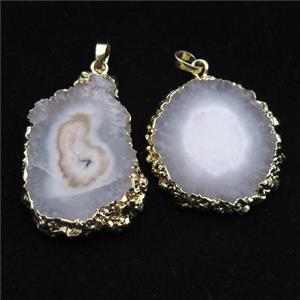 white solar quartz druzy pendant, freeform, gold plated, approx 20-40mm