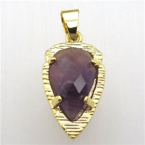 purple Amethyst teardrop pendant, gold plated, approx 13-21mm