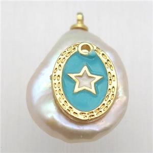 Natural pearl pendant with star, approx 10-16mm