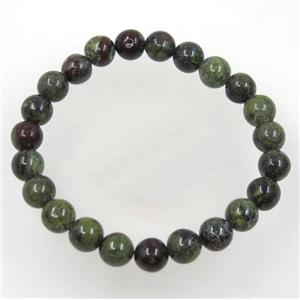 green Dragon BloodStone bead bracelet, round, stretchy, approx 8mm, 60mm dia