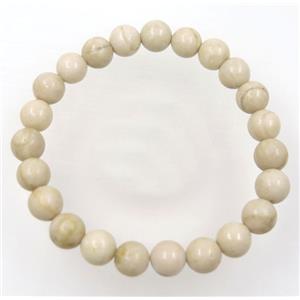 white Chinese Reiver Jasper beads bracelet, round, stretchy, approx 8mm, 60mm dia
