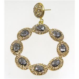 silver crystal glass earring paved rhinestone, approx 45mm dia