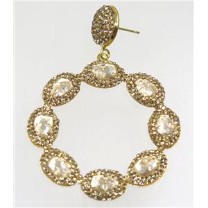 gold crystal glass earring paved rhinestone, approx 45mm dia