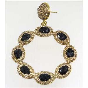 black crystal glass earring paved rhinestone, approx 45mm dia