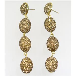 resin earring paved yellow rhinestone, approx 16x16mm