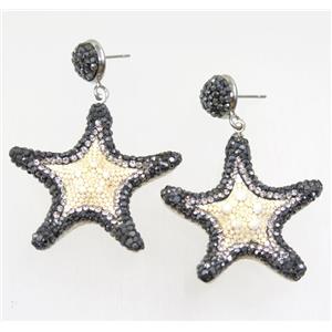 Starfish Stud Earring Paved Rhinestone, approx 35mm dia