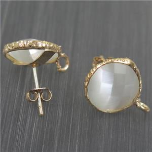 white Chinese Crystal Glass earring studs, approx 13mm dia