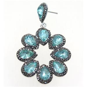 peacock green Chinese Crystal Glass Earring pave rhinestone, approx 40-45mm
