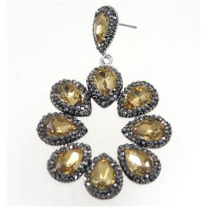 gold Chinese Crystal Glass Earring pave rhinestone, approx 40-45mm