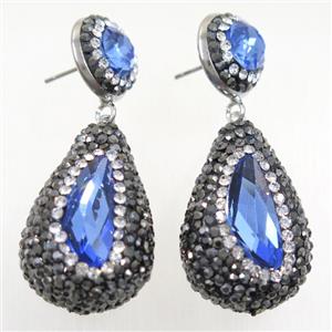skyblue Chinese Crystal Glass Earring pave rhinestone, approx 20-30mm, 14mm dia