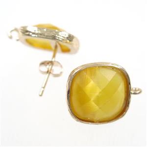 yellow Chinese Crystal Glass earring studs, gold plated, approx 14x14mm