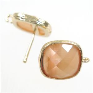 peach Chinese Crystal Glass earring studs, gold plated, approx 14x14mm