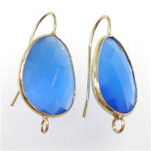 blue glass crystal earring with loop, gold plated, approx 15-20mm