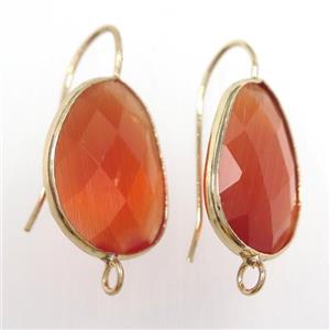 red glass crystal earring with loop, gold plated, approx 15-20mm