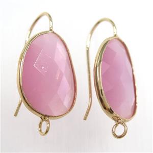 pink glass crystal earring with loop, gold plated, approx 15-20mm